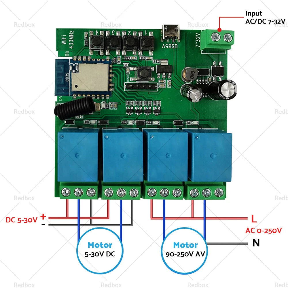 4 Channel Relay Module for ESP32 WROOM (5V 7-32V)