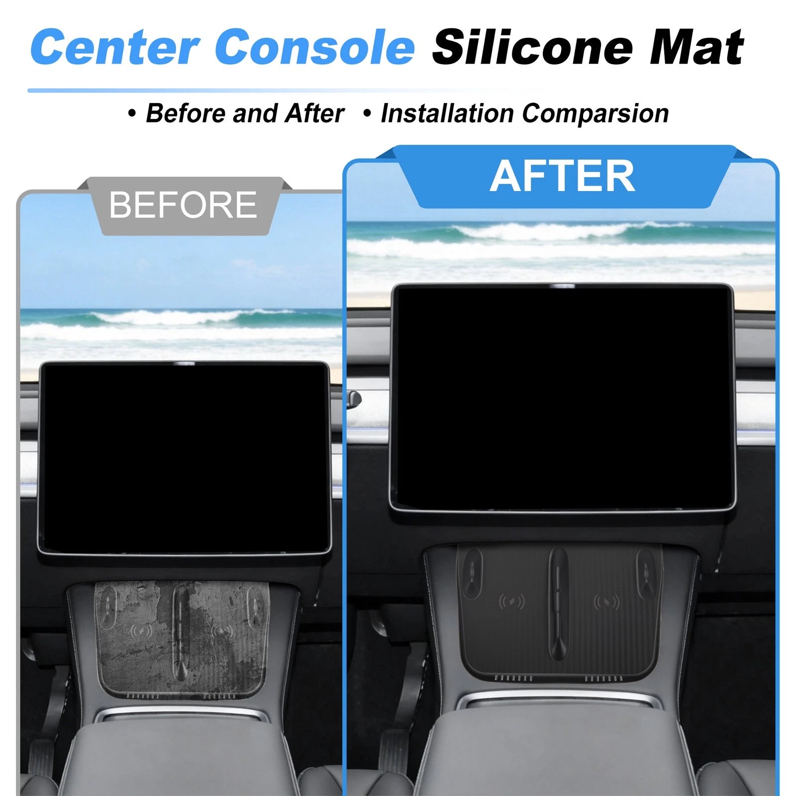 Center Console Silicone Mat for Tesla Model 3 (2021–2025) Wireless Charging Pad