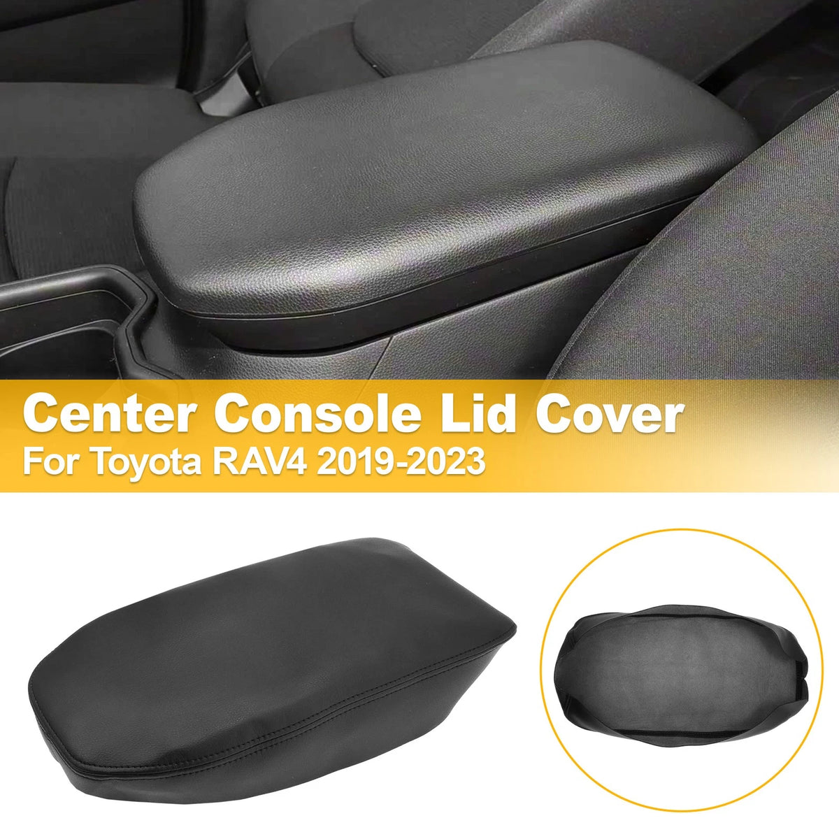 Center Console Lid Armrest Cover for Toyota RAV4 (2019–2023) Black Leather Trim