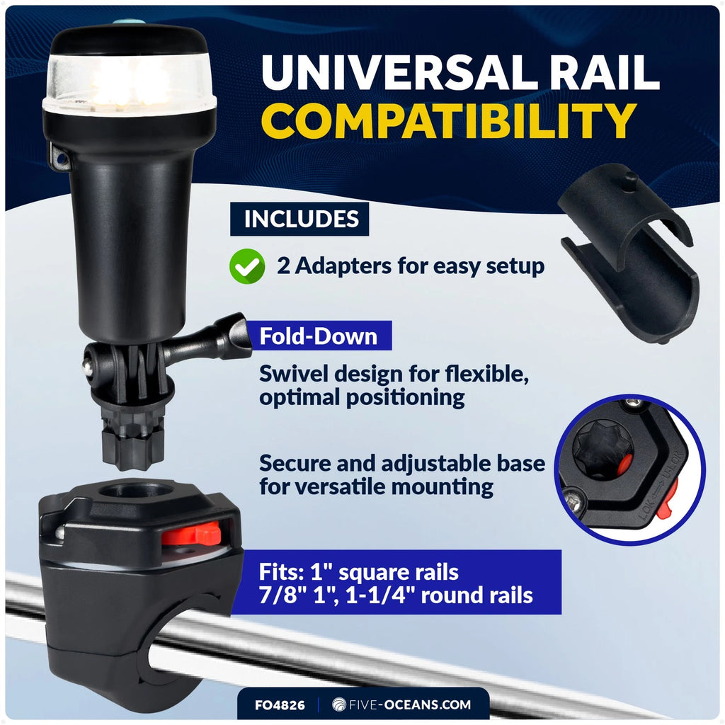 LED Portable Boat Navigation Light with Swivel Base and Rail Mount