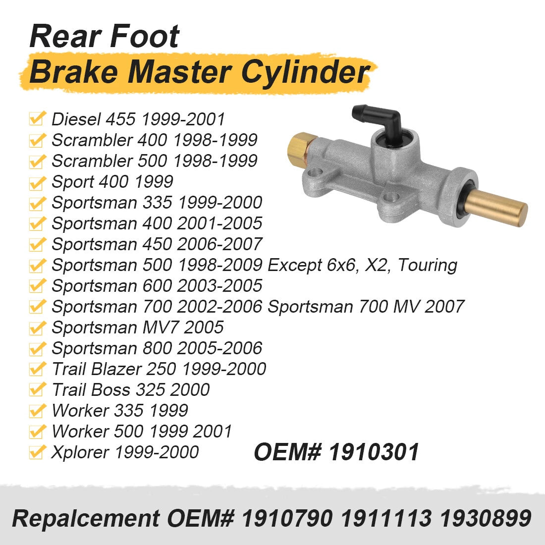 Rear Brake Master Cylinder for Polaris Scrambler 400 500 (1998–1999) 1910301
