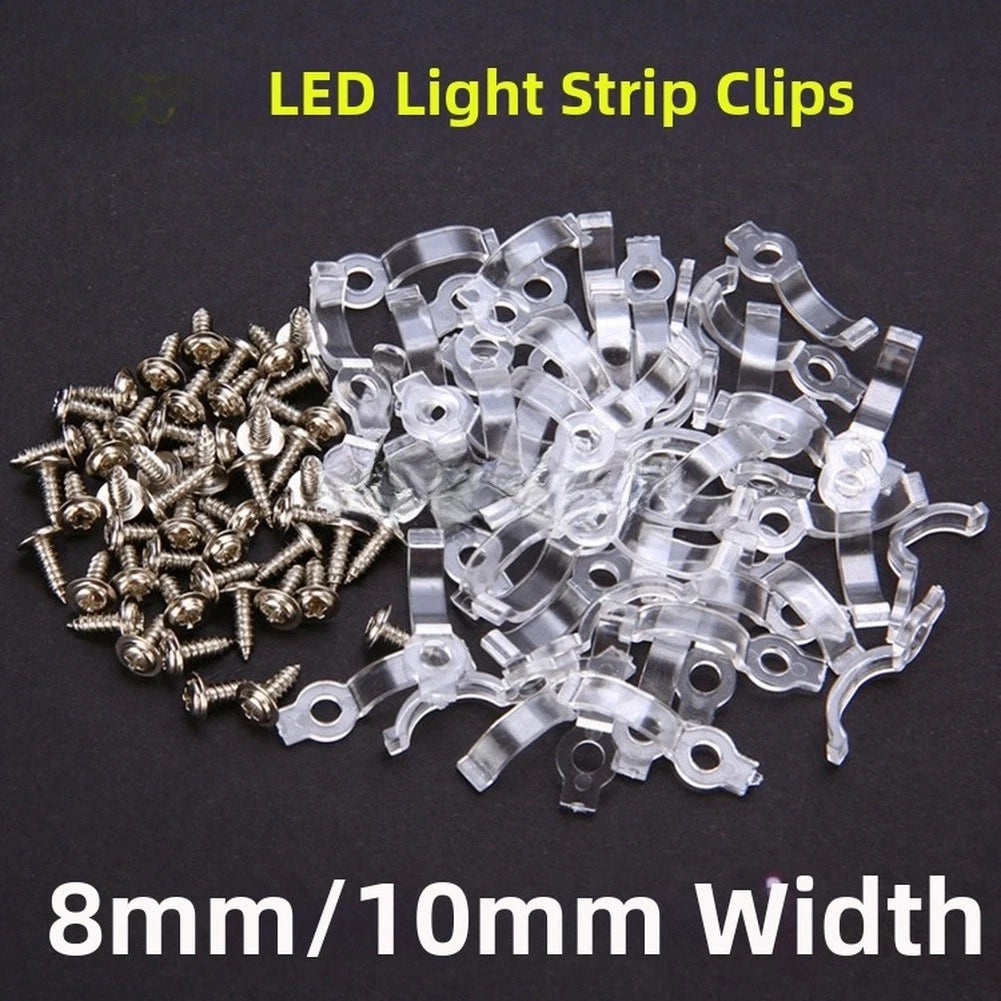 100 Pack LED Strip Fixing Clips for 8mm 9mm 10mm LED Tape Installation