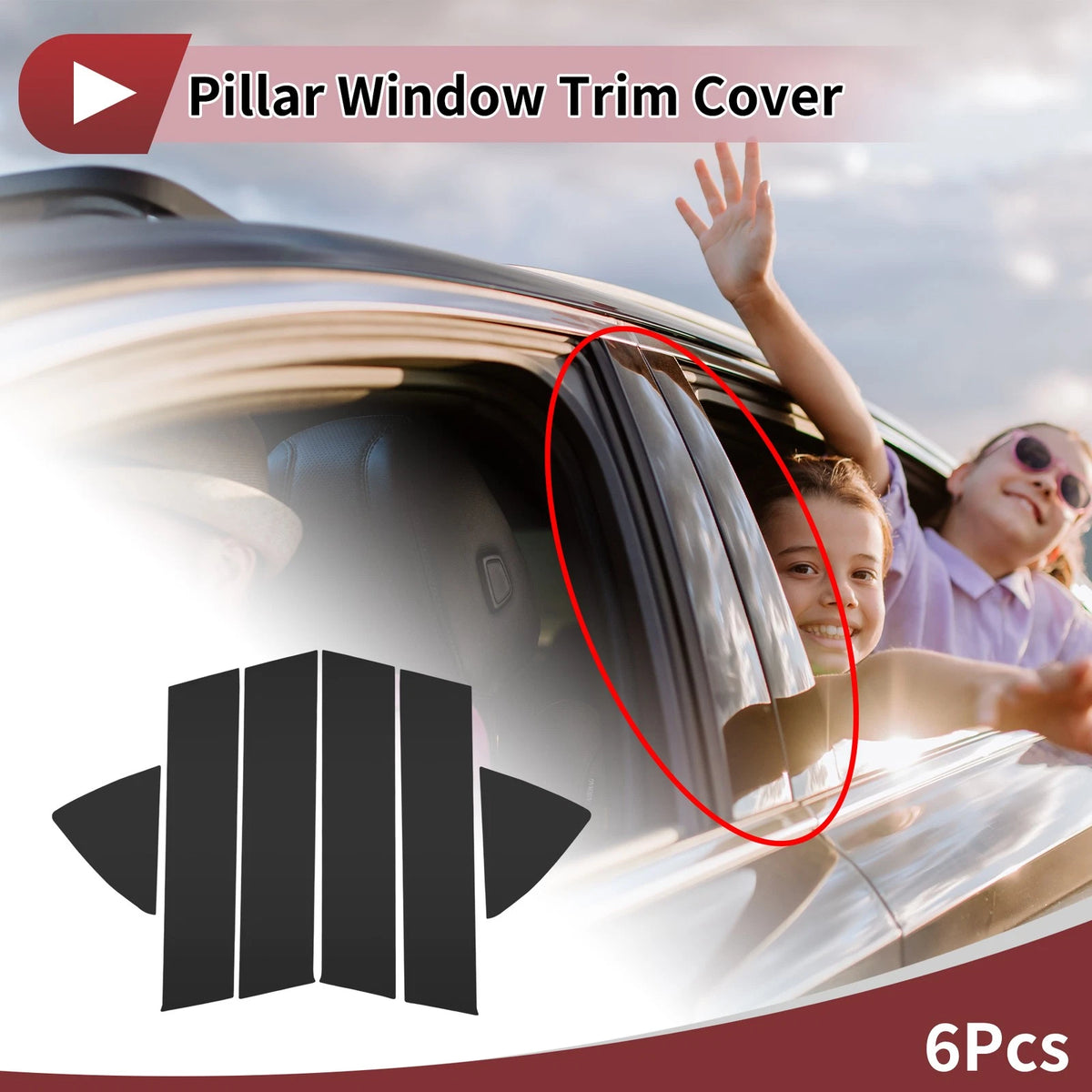 6 Pcs Car Door Pillar Window Trim for Toyota Yaris (2014–2019) Black