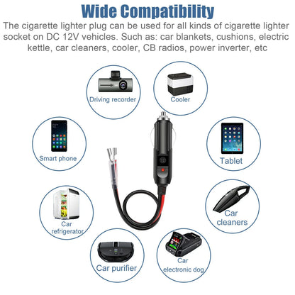 2 Pack 12V LED Light Cigarette Lighter Male Plug Replacement with Leads