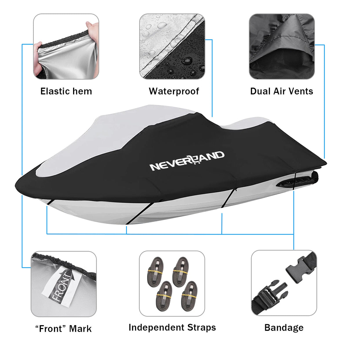 Trailerable Jet Ski Cover for Up to 120" Trailers (Waterproof, Heavy Duty)