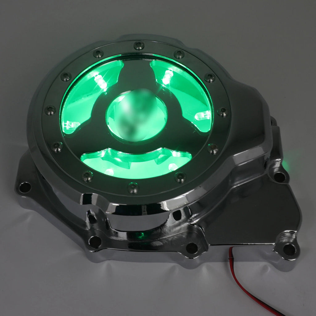 Chrome Left Engine Stator Cover w/ Green LED for Yamaha YZF-R (2006–2014)