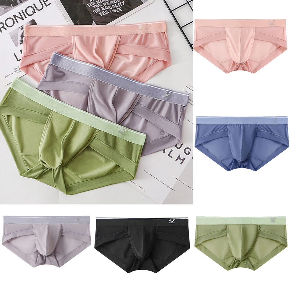 Men's Ice Silk Shorts Briefs Underwear with Bulge Pouch - Breathable