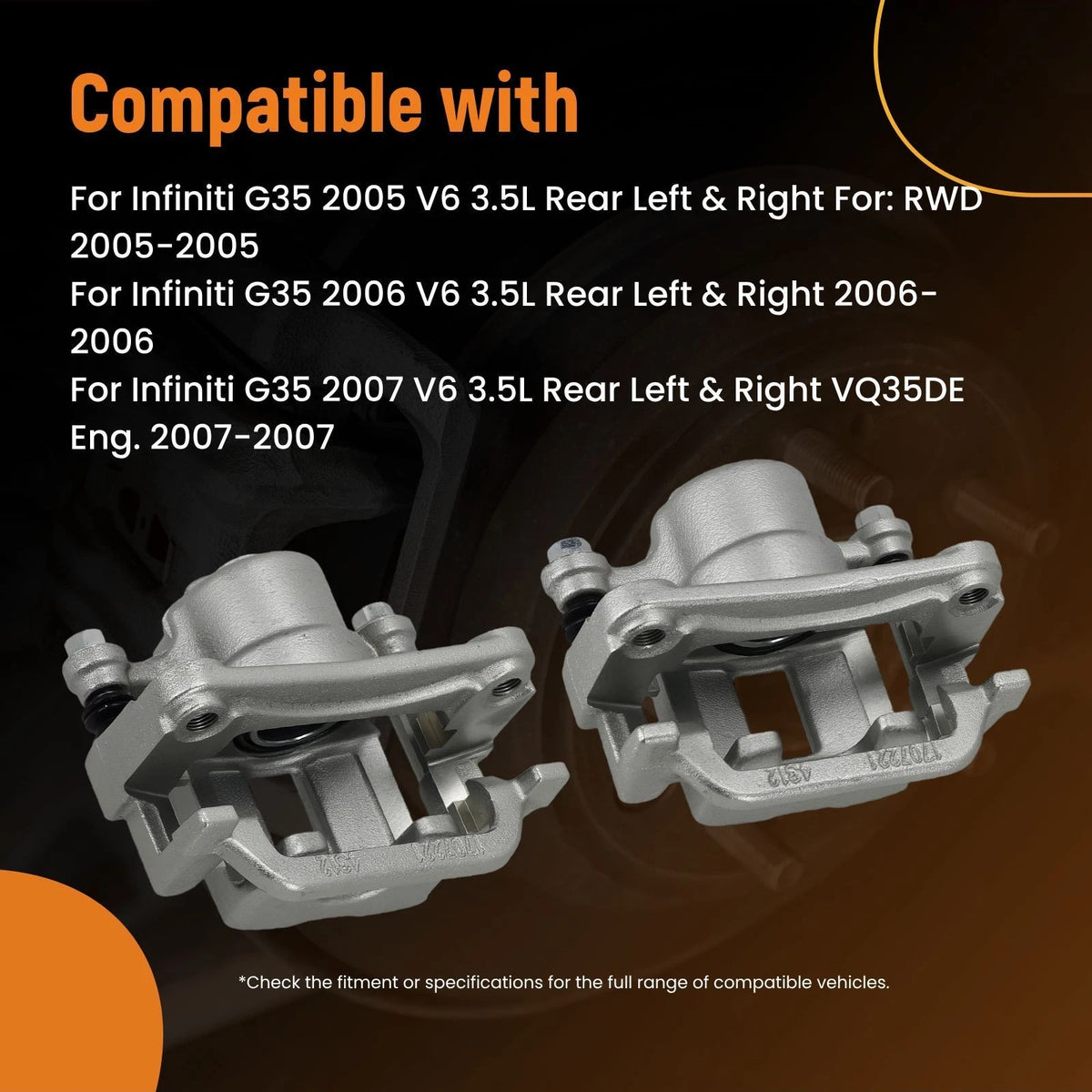 Rear Disc Brake Calipers Set for Infiniti M35 M45 (2006–2009) w/Bracket