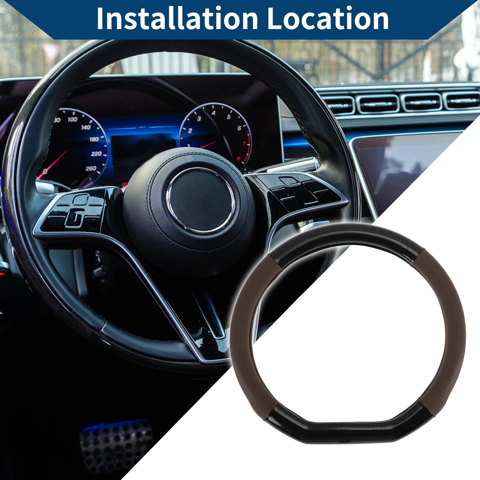 Steering Wheel Cover for - PU Leather, 14.96"