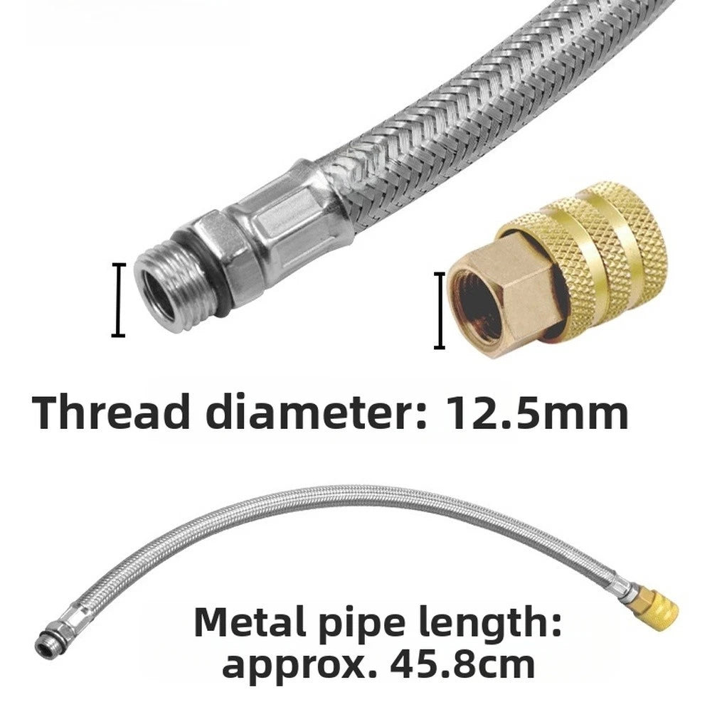 Tire Pressure Gauge with Metal Hose for Universal Use (45cm, 12.5mm Thread)