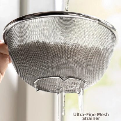 Fine Mesh Stainless Steel Drain Basket for Rice Washing & Vegetables