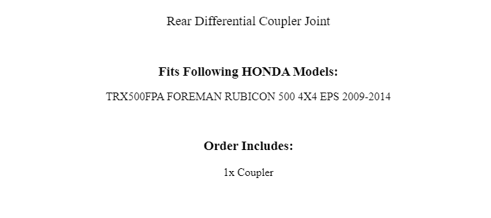 Rear Differential Coupler Joint Replacement for Honda TRX500FPA Foreman 2009-2014