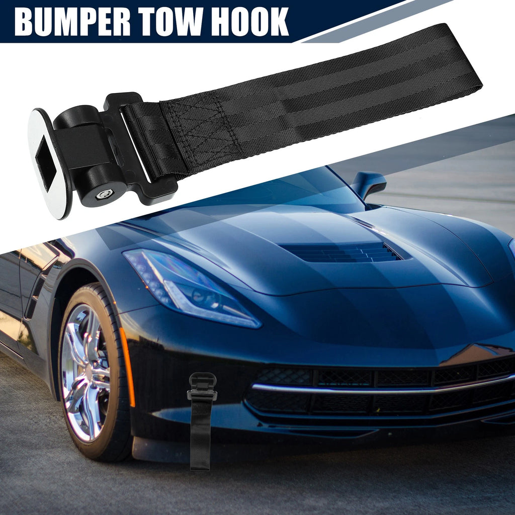 Trailer Tow Hook Strap Towing Belt Heavy Duty Front Rear for Car (Black)