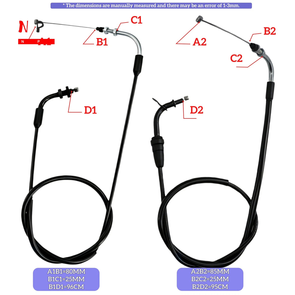 Throttle Cable A & B for Yamaha Virago 250 XV250 (1995–2007) 2UJ-26311-10-00