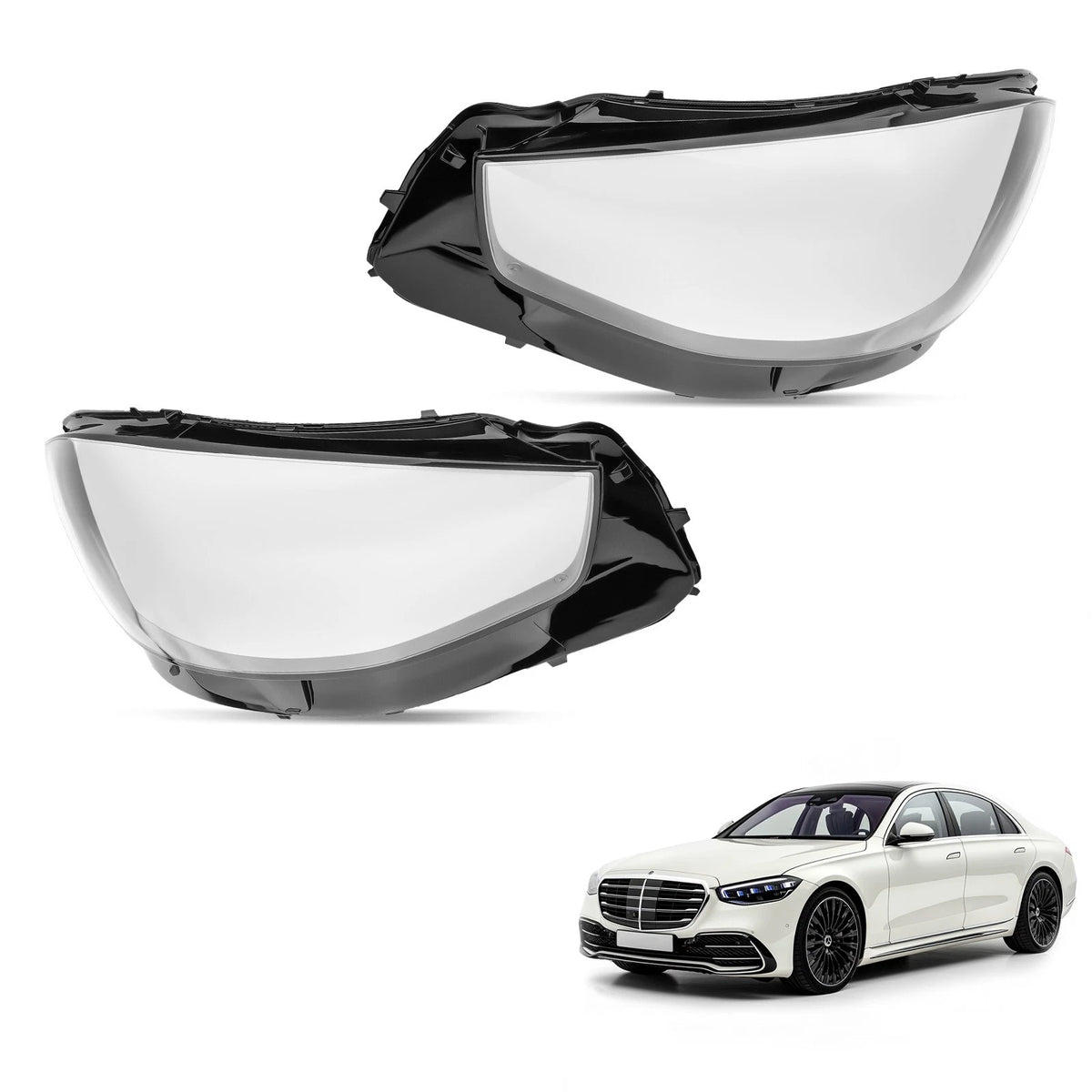 Left + Right Headlight Lens Cover for Mercedes-Benz S Class Z223 (2020–2023)