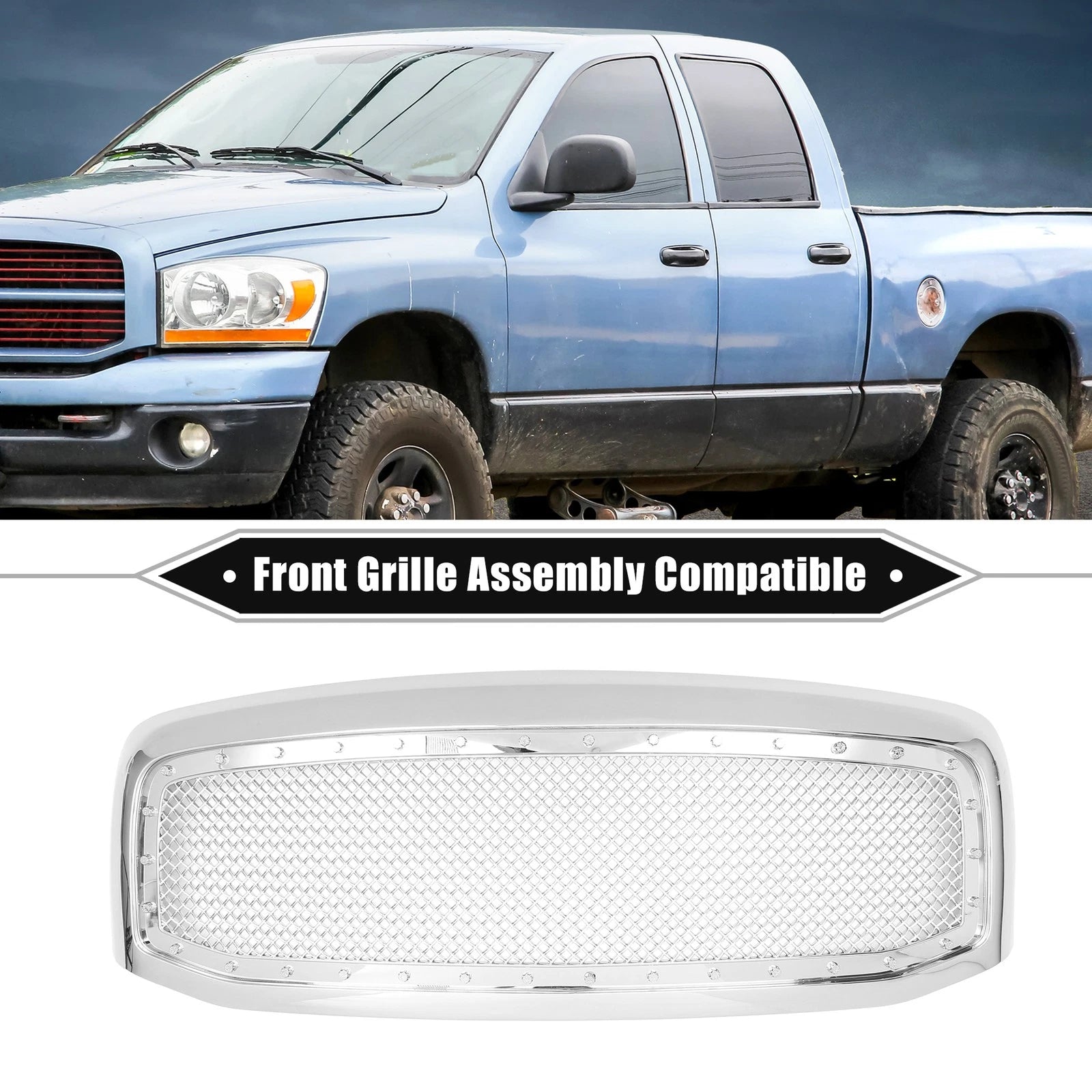 Front Grille Assembly Replacement with Rivet for Dodge Ram 3500 (2010–2018)