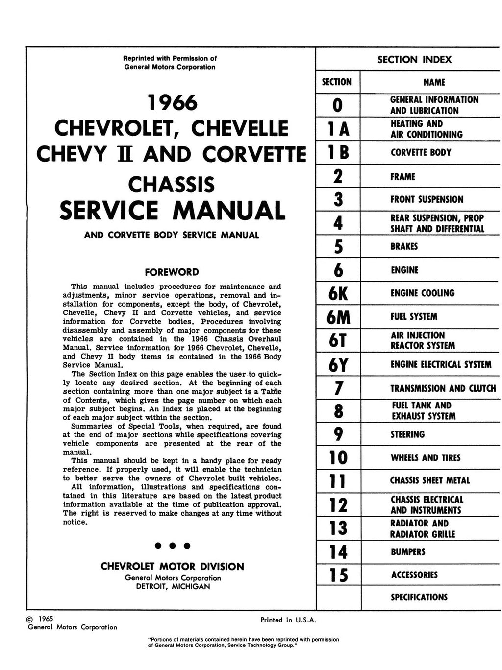 Chassis Service Manual for Chevy Chevelle, Chevy II, Corvette (1966)