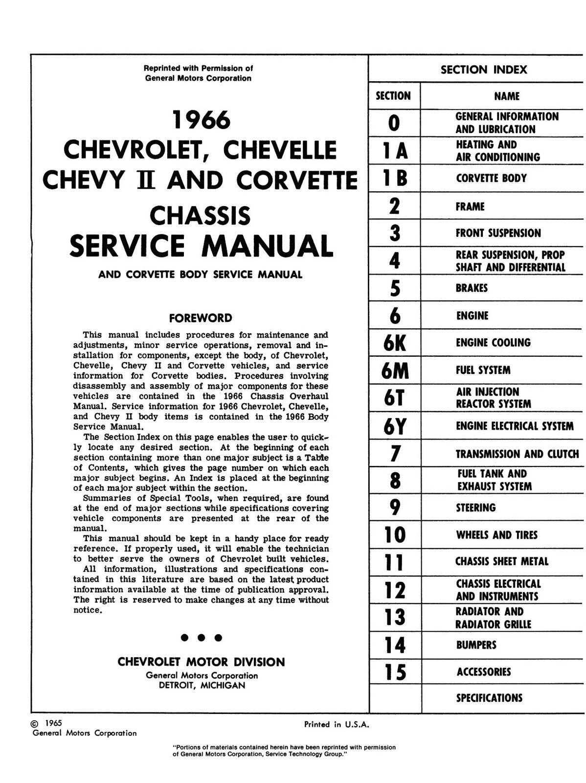 Chassis Service Manual for Chevy Chevelle, Chevy II, Corvette (1966)