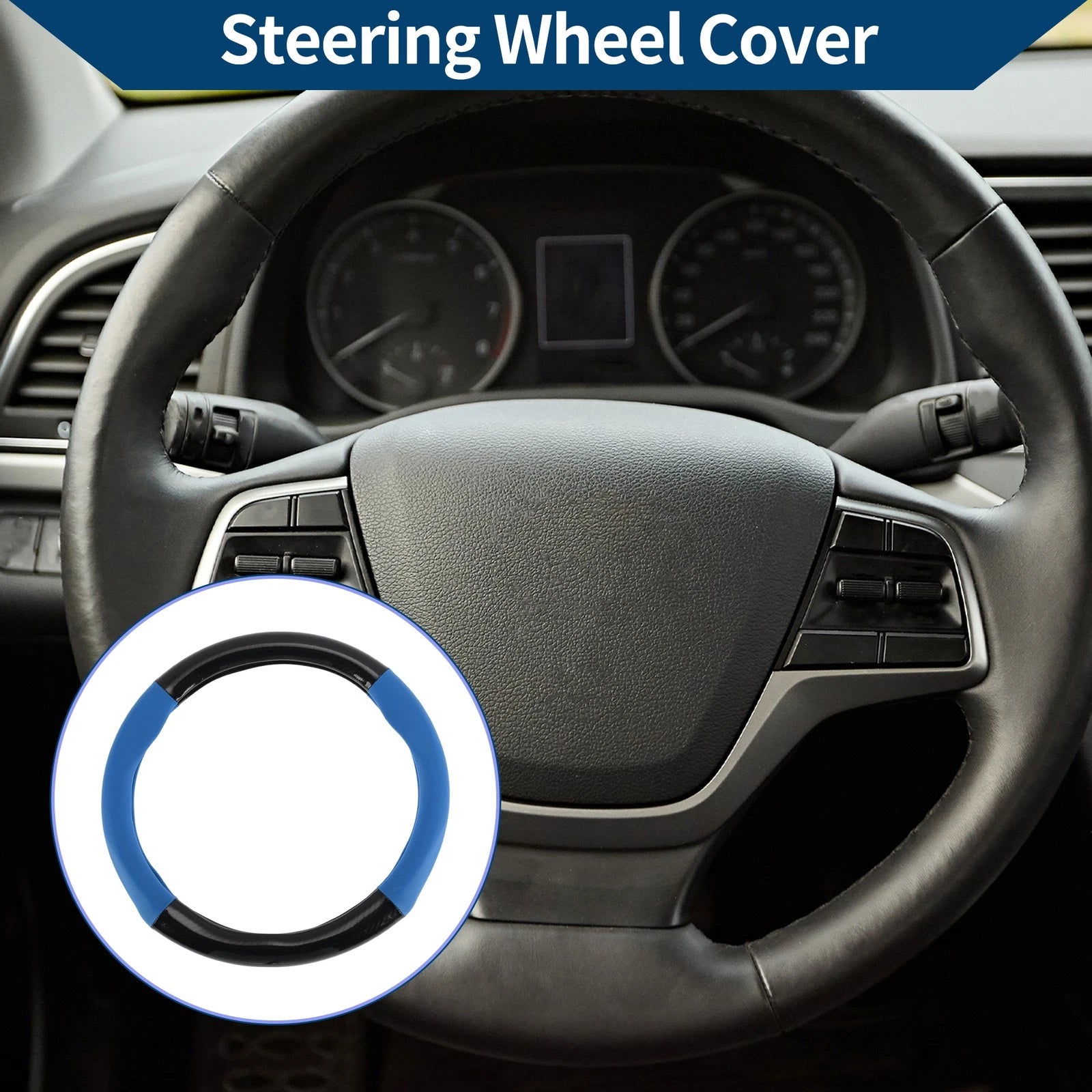 Steering Wheel Cover for - 14.96" Black Blue