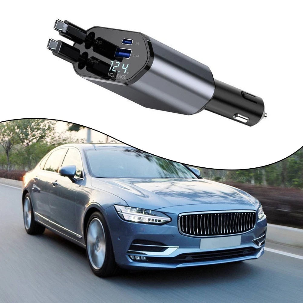 Retractable Dual Port Car Phone Charger for Universal Use (2010–2023)