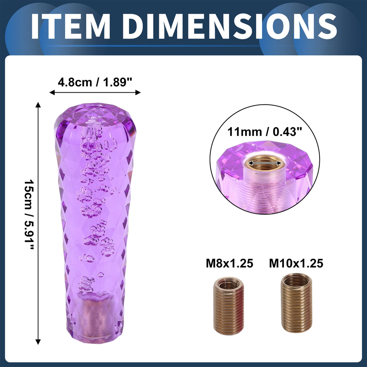 Set of 1 Gear Shift Knob for Universal Vehicles (15cm, Purple, 2 Adapters)