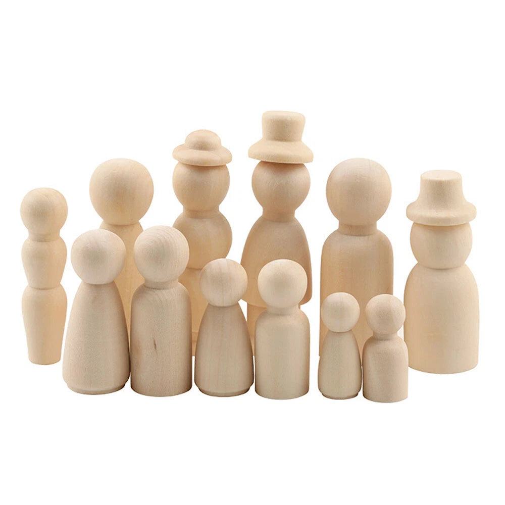 Set of 4 Wooden Peg Dolls for Kids DIY Craft
