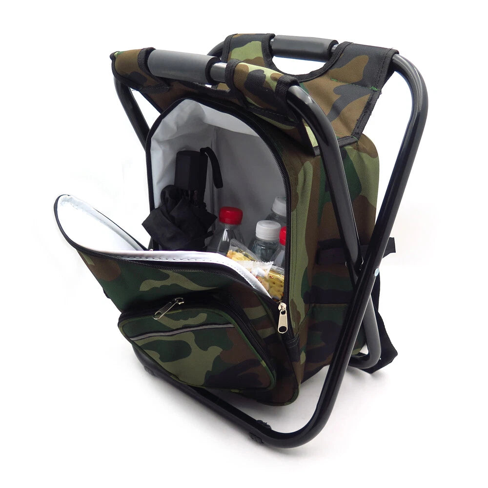 Fishing Backpack Chair Stool with Cooler Bag for Outdoor Use