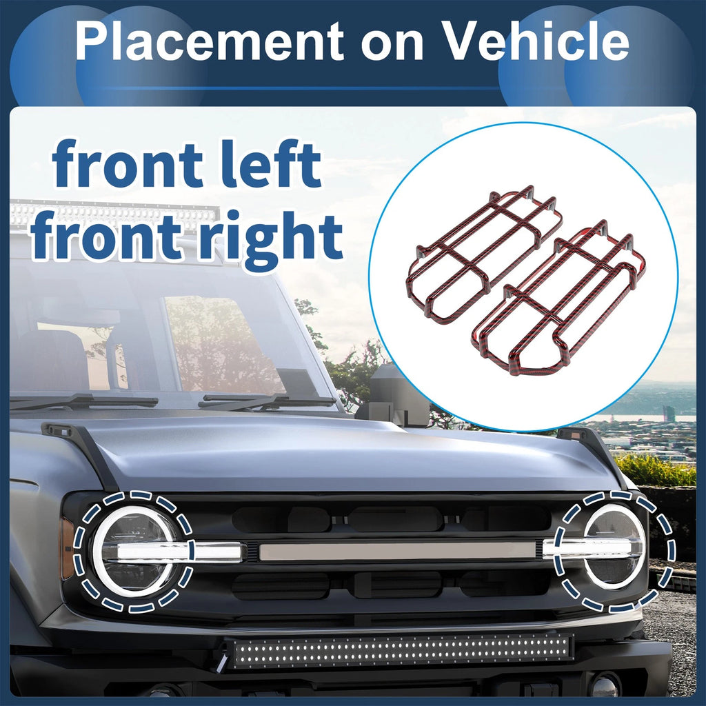 1 Pair Headlight Trim Bezel for Ford (Carbon Fiber, Red)