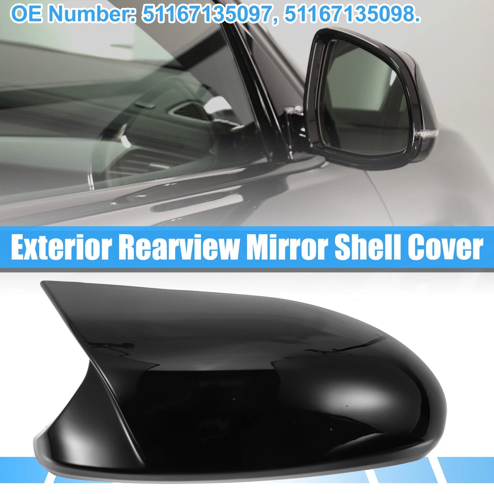Rear View Mirror Cover Shell Pair with Back Adhesive for BMW (2014–2020)