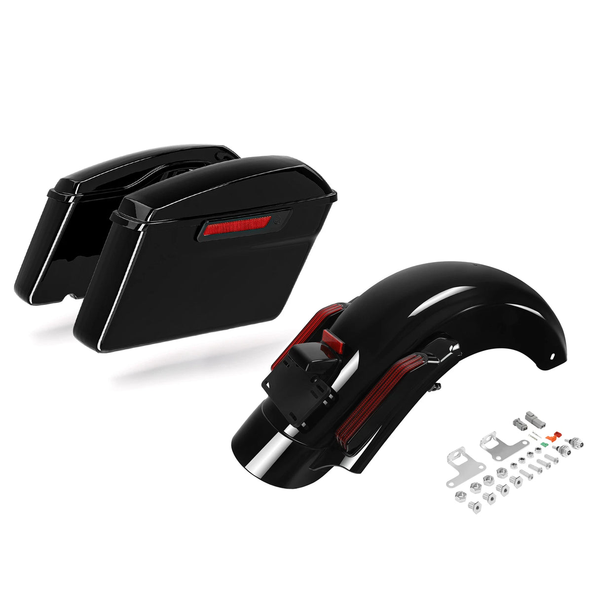 Black Hard Saddlebags & Rear LED Fender System for Harley Touring (2014–2023)