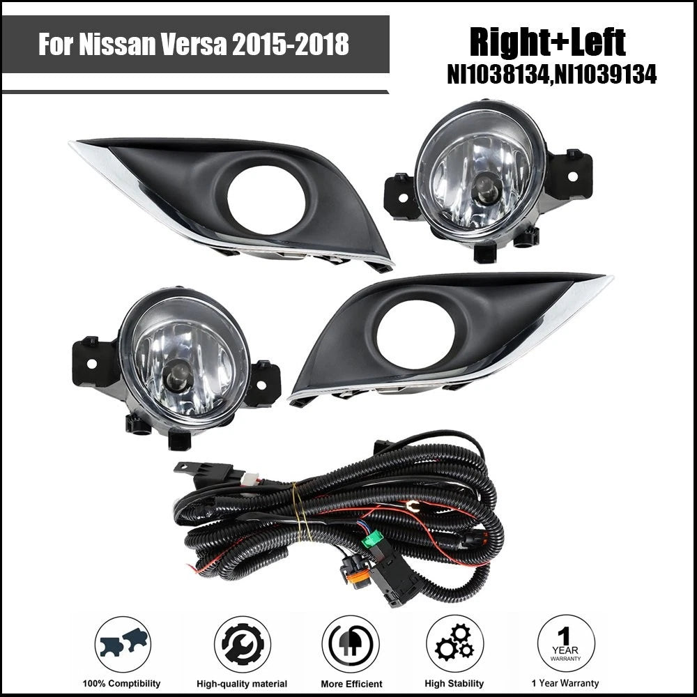 Fog Lights Lamp Set for Nissan Versa (2015–2018) - Clear, Includes Cover & Switch