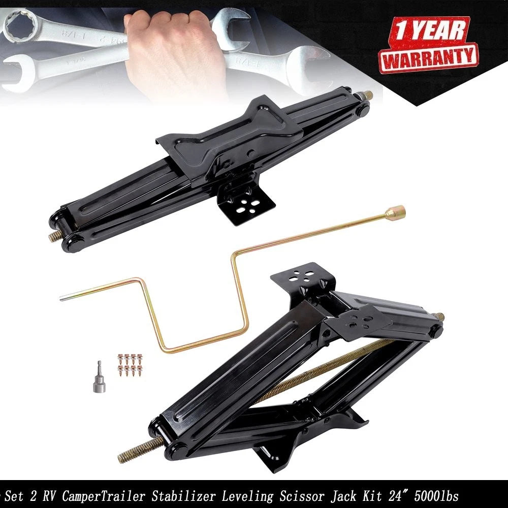 Set of 2 RV Stabilizer Leveling Scissor Jacks 6600lbs 24" with Socket & Hardware