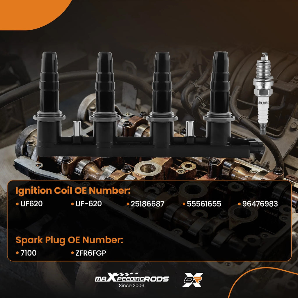 Ignition Coil & 4 Spark Plugs for Chevrolet Aveo Pontiac Suzuki Swift (2004–2011) UF620