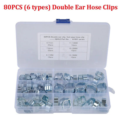 80Pcs Double Ear Hose Clips 5-18MM Zinc Plated with Clamp Pliers