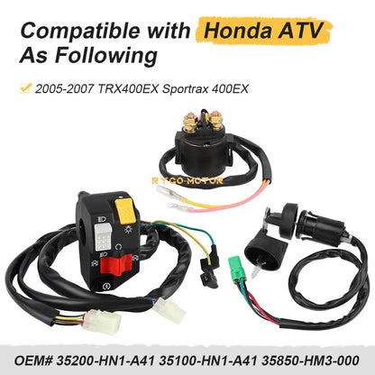 Handlebar Key Starter Relay Switch Kit for Honda TRX400EX Sportrax (2005–2007)