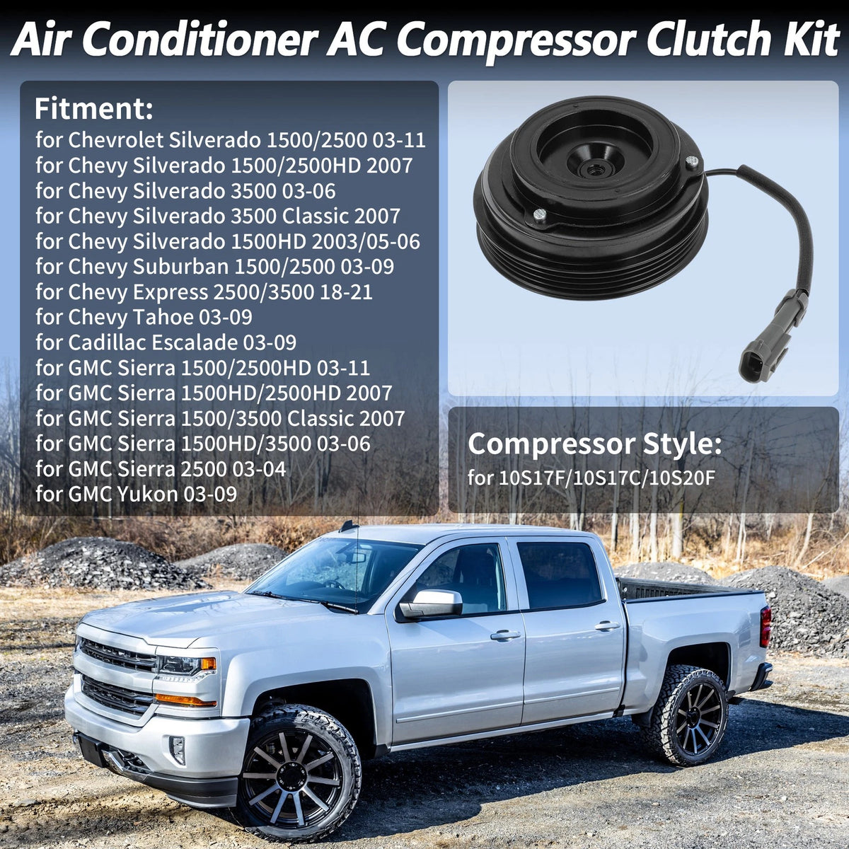 Air Conditioner AC Compressor Clutch Kit for Chevrolet Silverado 1500 (2009–2018)