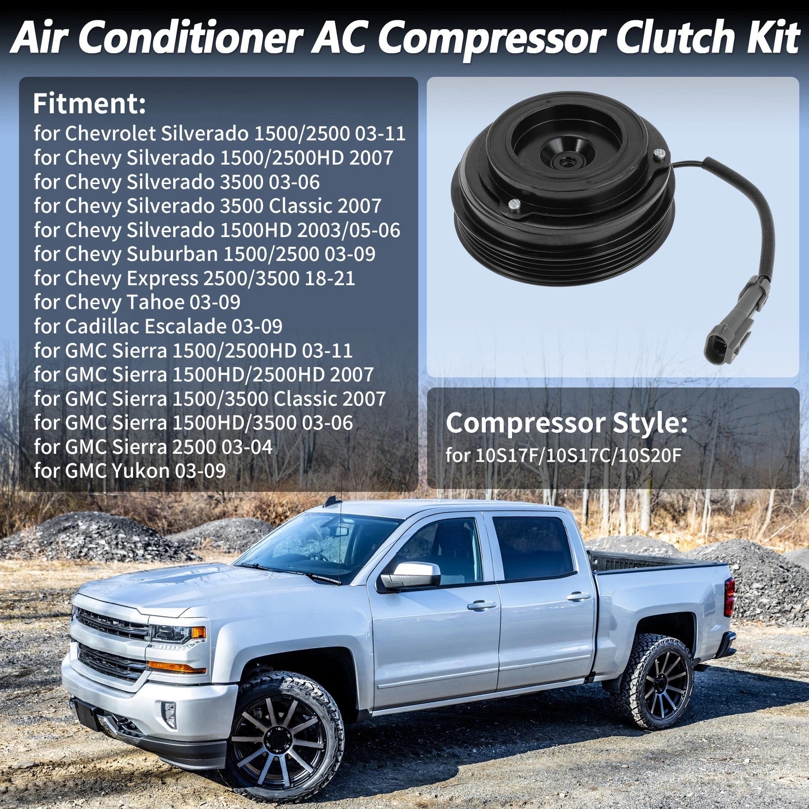 Air Conditioner AC Compressor Clutch Kit for Chevrolet Silverado 1500 (2009–2018)