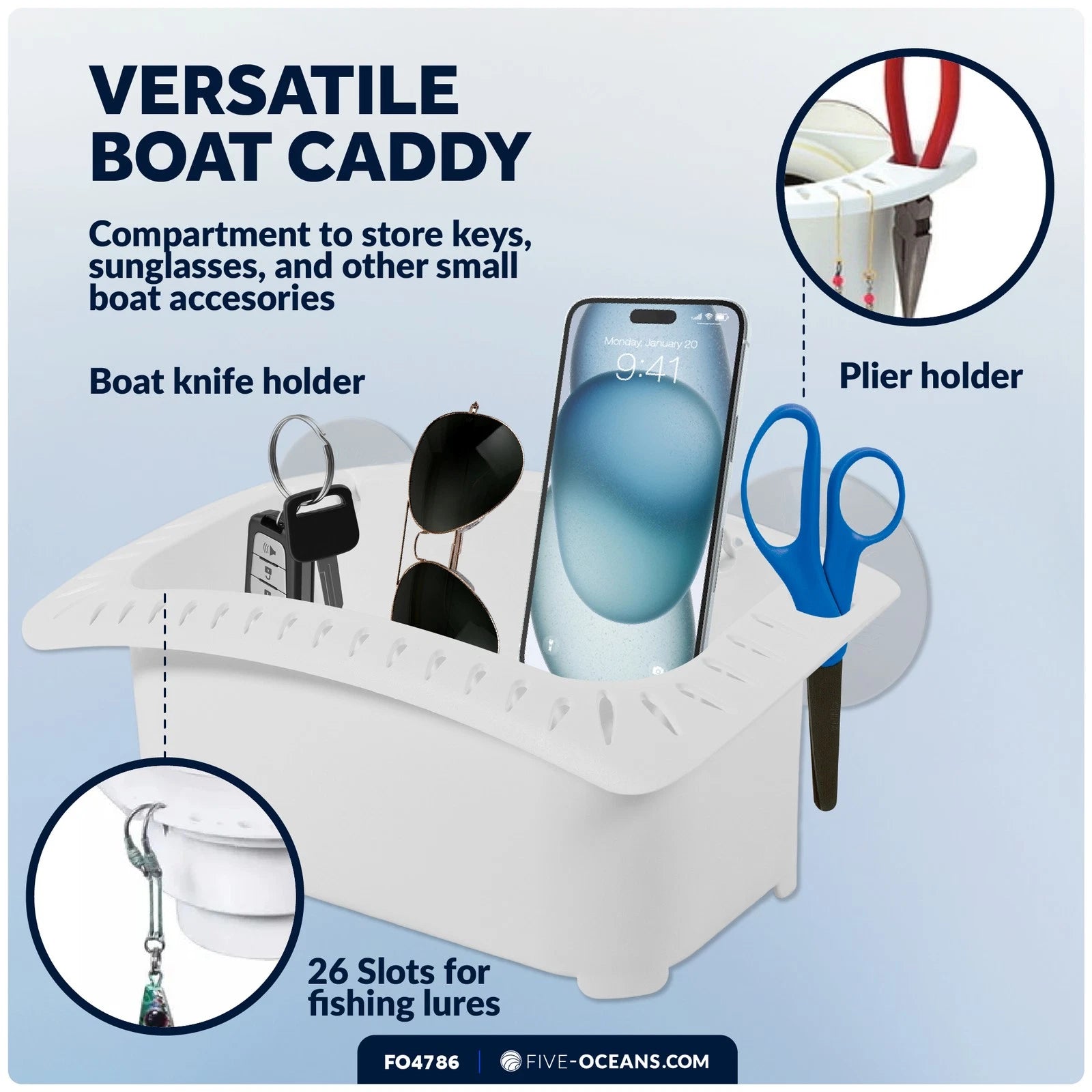 Boat Caddy Organizer Suction Cups Mount for (2010–2023)