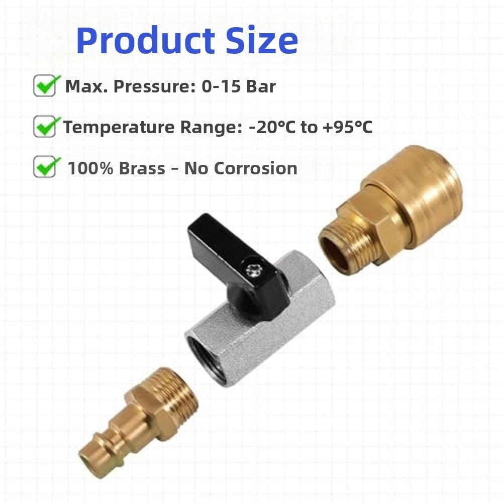 Air Compressor Hose Connector 14 Inch Brass Ball Valve with Sealing Tape