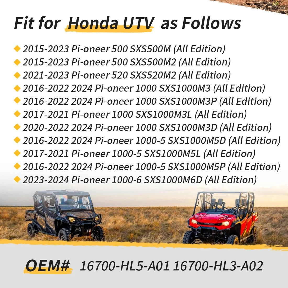 Fuel Pump & Oil Filter 16700-HL3-A02 for Honda Pioneer 500 520 1000 (2015–2023)