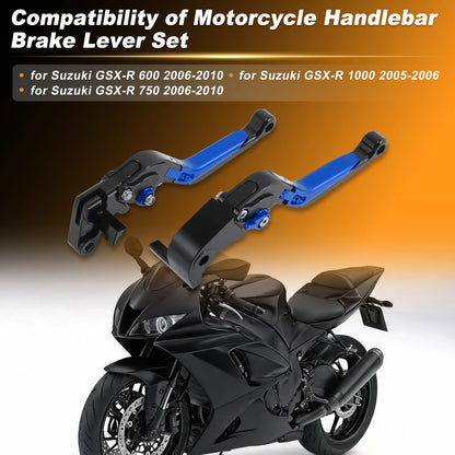 Brake Clutch Levers for Suzuki GSX-R 600 (2006–2010) Black Head Blue Handle