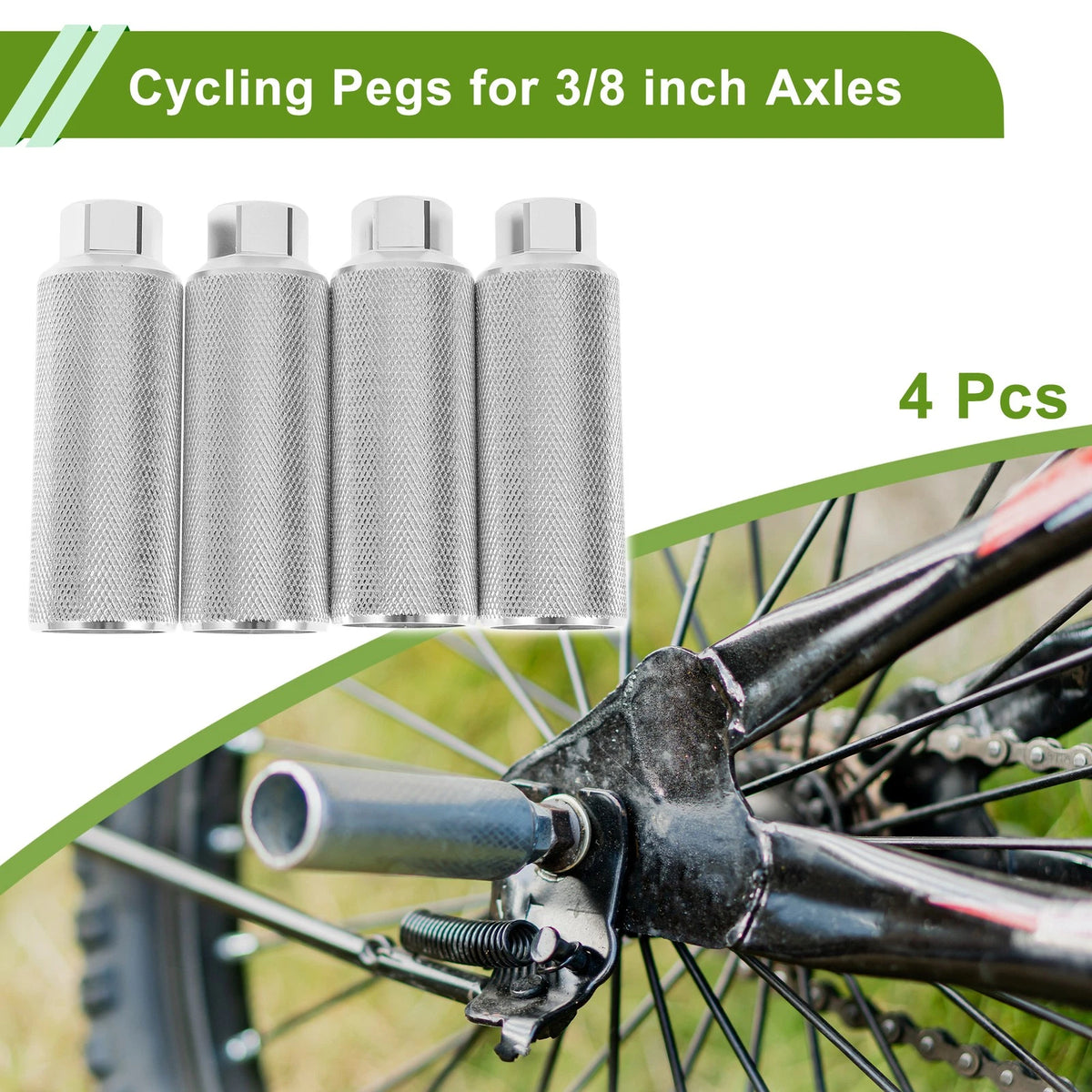 4 Pcs Bike Pegs 110mm Cycling Foot Pegs for Silver Tone (Universal)