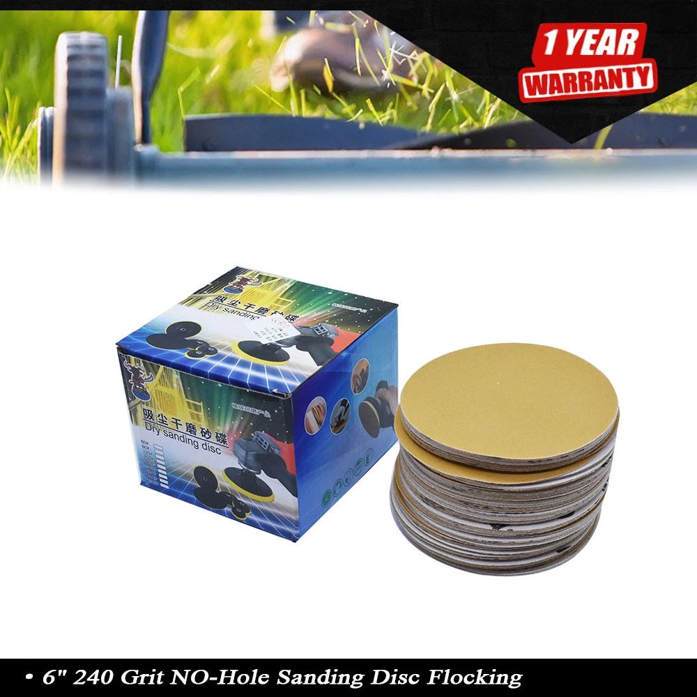 100 Pcs 6" 240 Grit No-Hole Hook Loop Sanding Discs