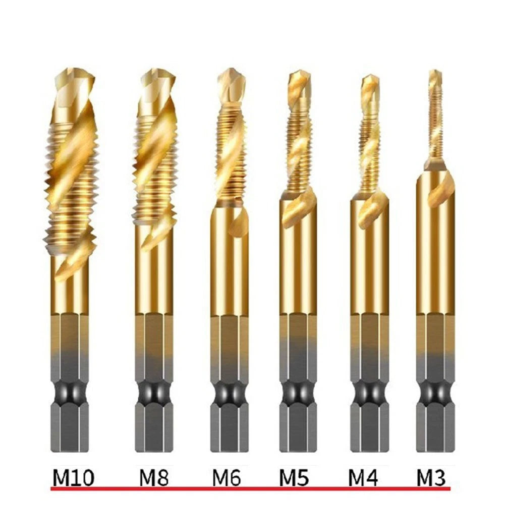 6pcs HSS Metric Thread Tap Drill Set Hex Shank Plated 6 35MM