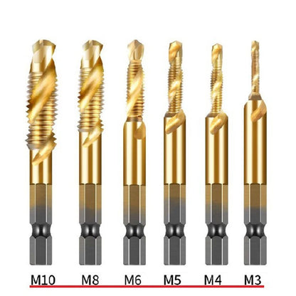 6pcs HSS Metric Thread Tap Drill Set Hex Shank Plated 6 35MM