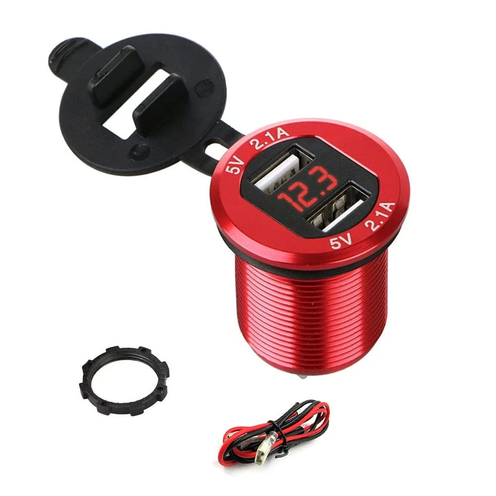 12-24V Car 4.2A Dual USB Phone Charger Cigarette Lighter Socket Accessories Red
