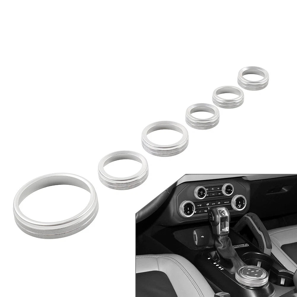 Set of 2 Silver AC Stereo Tune Knob Headlight Switch Covers for Ford Bronco (2021–2022)