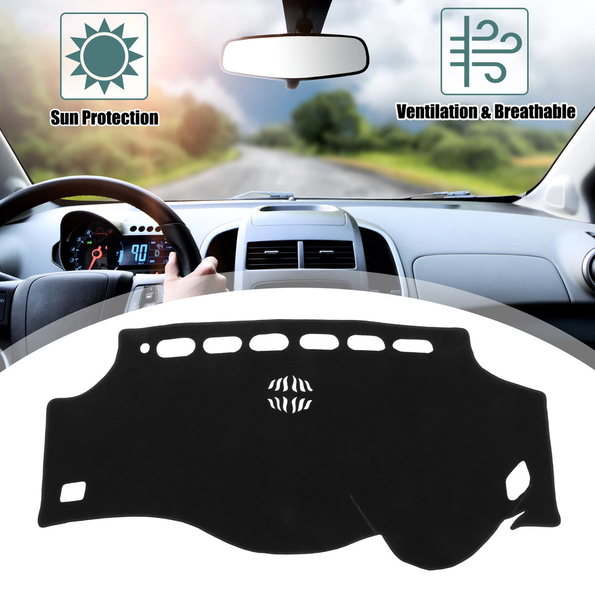 Dashboard Cover Mat for Toyota Vellfire (2008–2015) - Black Polyester Non-Slip