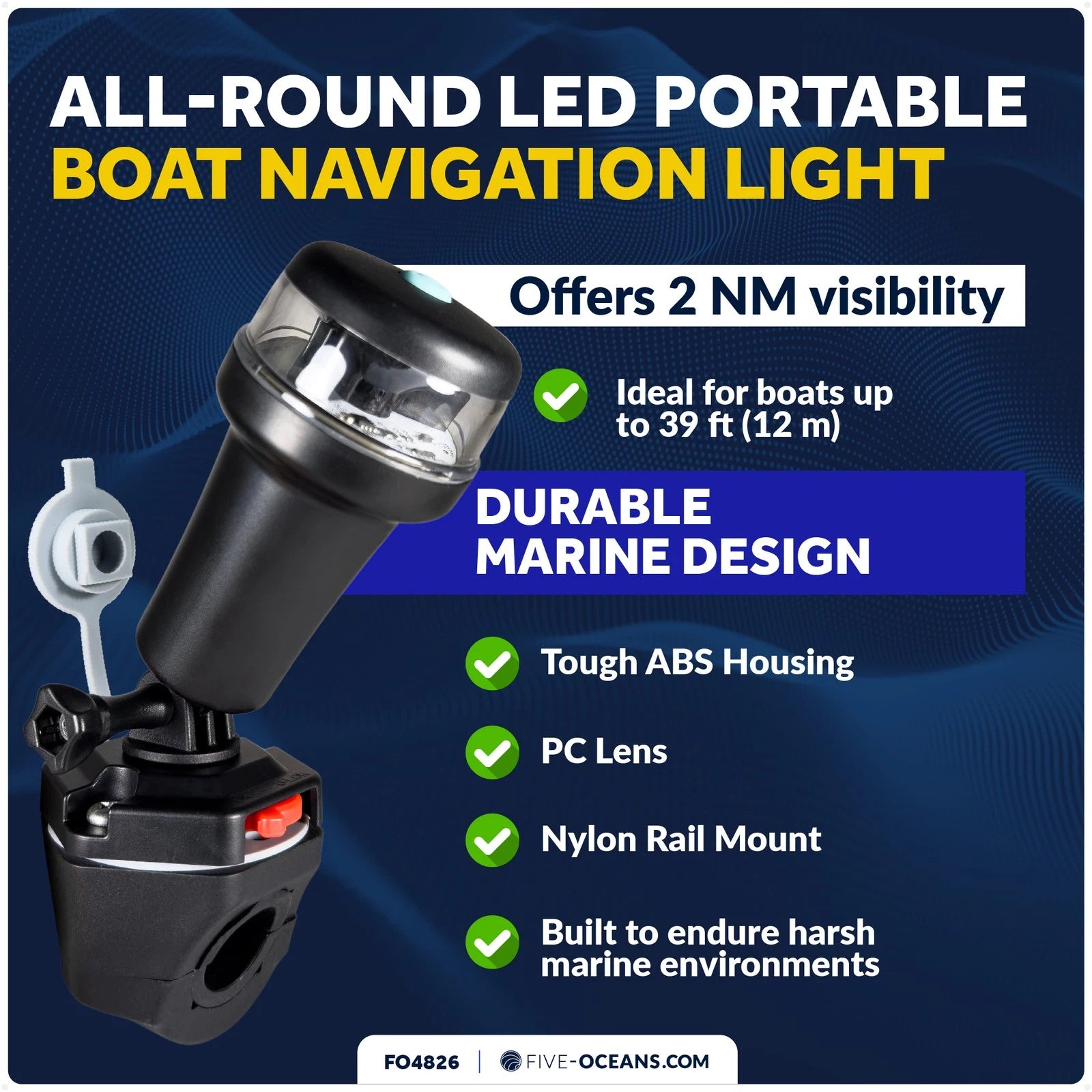 LED Portable Boat Navigation Light with Swivel Base and Rail Mount