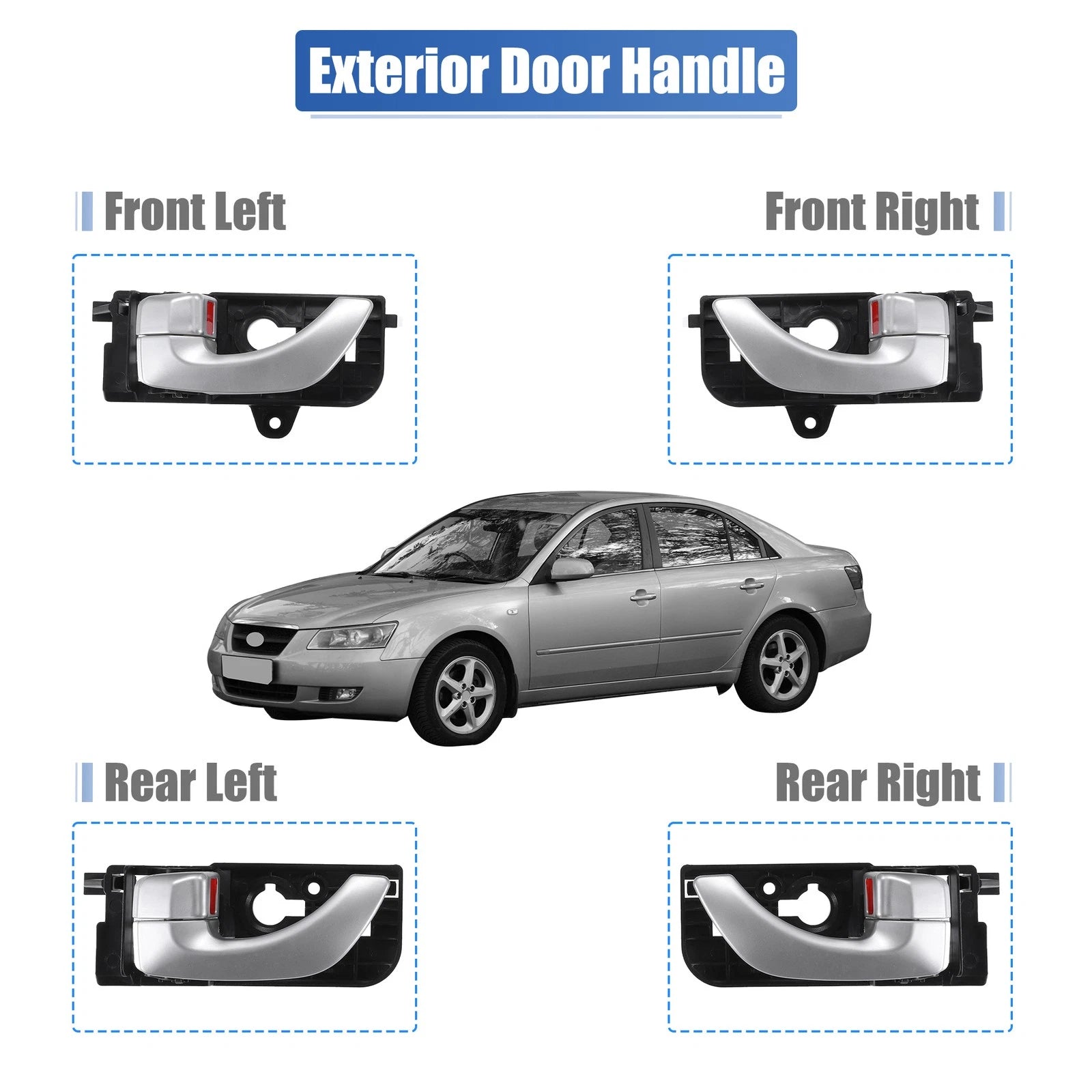 Interior Door Handle Front Rear Left Right Set for Hyundai Sonata (2005–2008)